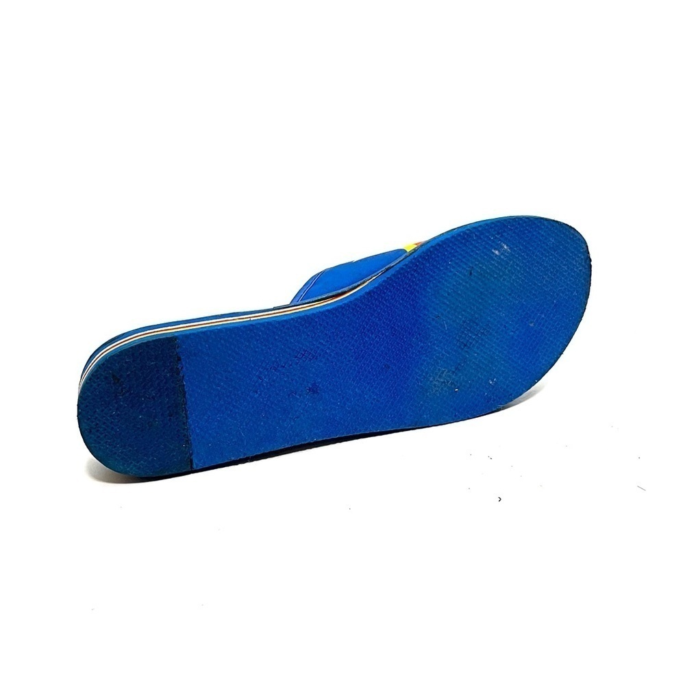 Vintage 1970s blue nylon and terry cloth foam wedge Velcro slide style sandals - Picture 8 of 8